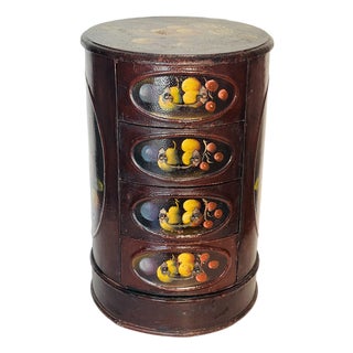 20th Century Italian Small Round Commode Handpainted on Parchment For Sale