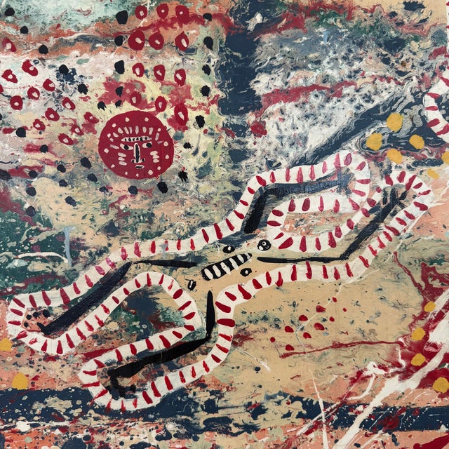 1970s Large Abstract Folk Art Acylic Painting "Magdalenian Magike" by T. Dalton. 1977 For Sale - Image 5 of 9