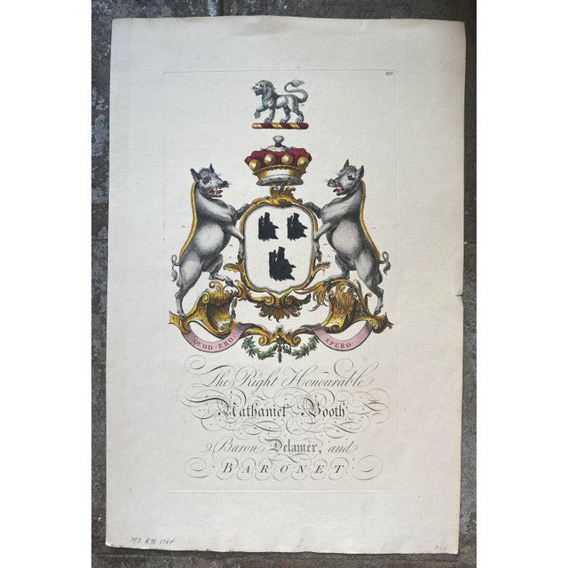 Hand colored engraving for Nathaniel Booth, 4th Baron Delamer (9 June 1709 – 9 January 1770) who was an English peer who...