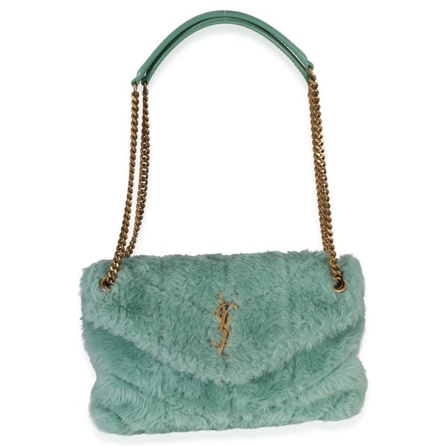 Blue Shearling Quilted Monogram Small Loulou Puffer Chain Satchel For Sale - Image 8 of 9