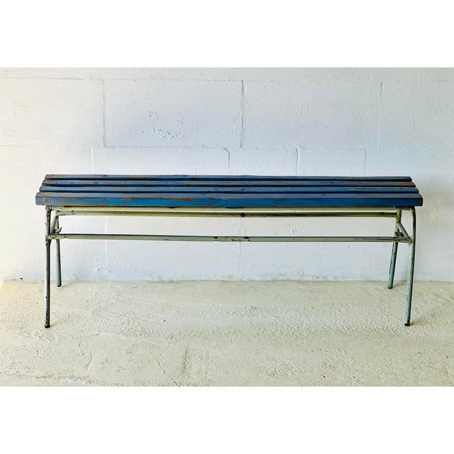 Industrial Blue Bench, 1960s For Sale - Image 11 of 18