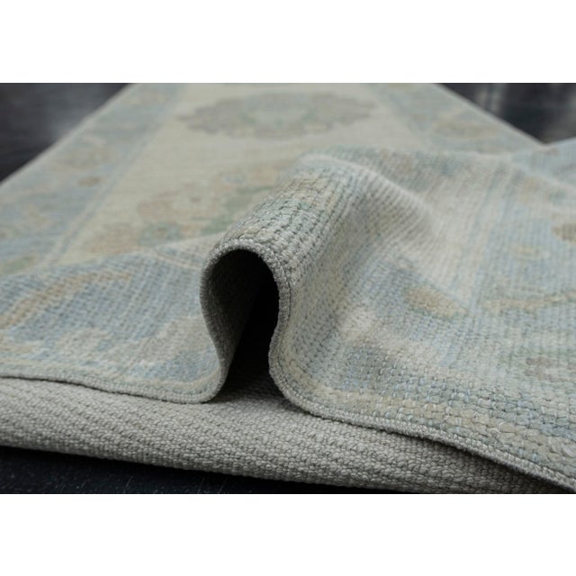 Taupe Turkish Oushak Runner Rug Green Blue & Taupe Handwoven Wool Rug 2'9" X 10'5" For Sale - Image 8 of 9