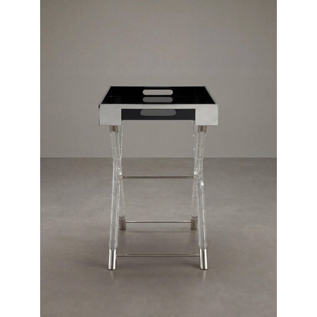 Black Tray Table in Acrylic Glass, Faux Bamboo, and Chrome in the style of Maison Jansen, 1970s For Sale - Image 8 of 9