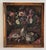 A signed Belgian still life depicting a generous bouquet of garden blooms—dahlias and daisy-like flowers in deep rose,...