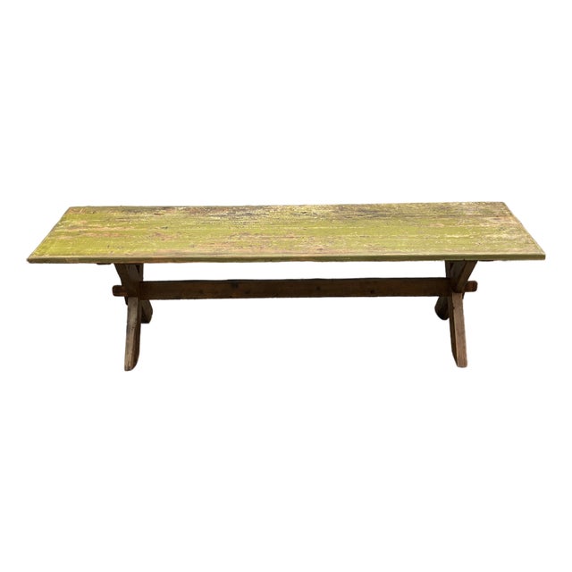 Pine Trestle Base Farmhouse Table For Sale
