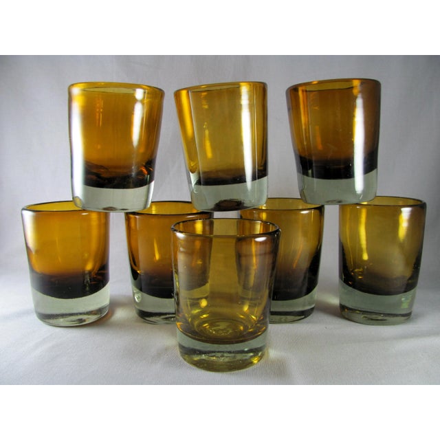 Contemporary Handblown Citrine Amber Lowball Glass Tumblers - Set of 8 For Sale - Image 3 of 7