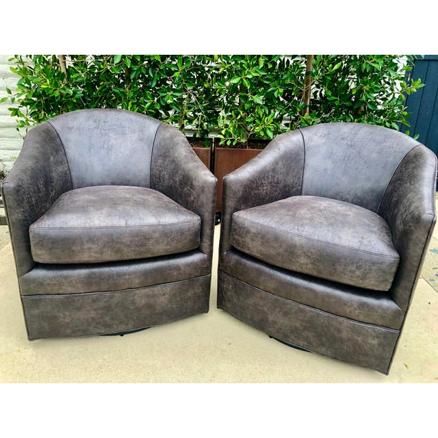 Arhaus Leather Swivel Chairs A Pair Chairish