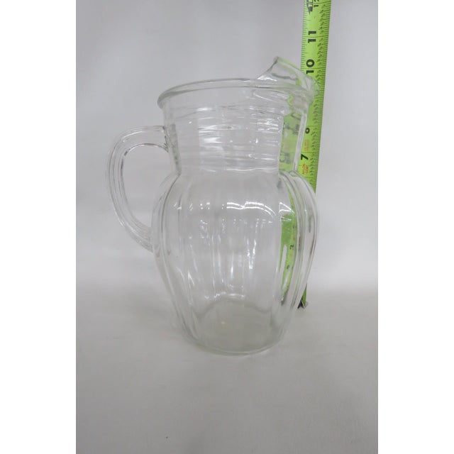 Transparent Anchor Hocking Depression Glass Pillar Optic Water Pitcher With Ice Lip 4864b For Sale - Image 8 of 11