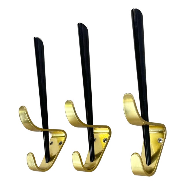 Brass Wardrobe Hook Coat Rack Elements in the style of Carl Auböck, Austria, 1950s, Set of 3 For Sale