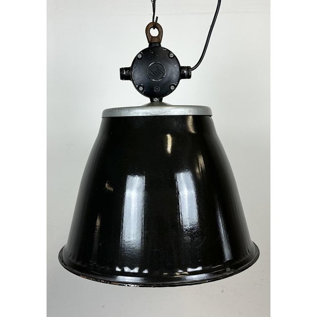 Metal Industrial Black Enamel Factory Pendant Lamp, 1960s For Sale - Image 7 of 15