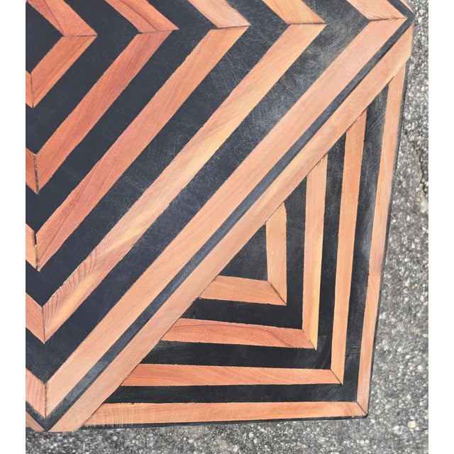 Contemporary Moroccan Resin and Walnut Wood Geometric End Table For Sale - Image 4 of 7
