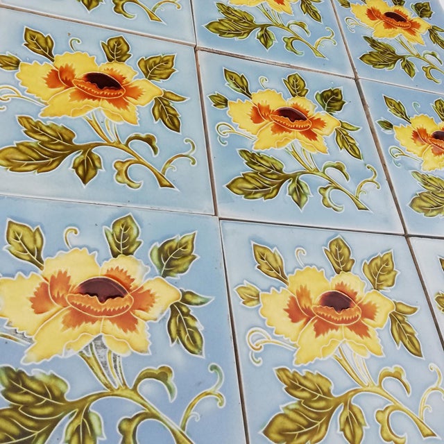 Ceramic Art Nouveau Glazed Yellow Rose Tile from Belga, 1930s For Sale - Image 7 of 13