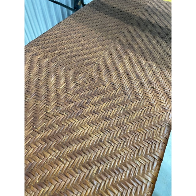 Conran Iron Console Table With Woven Rattan Top For Sale In Tampa - Image 6 of 9