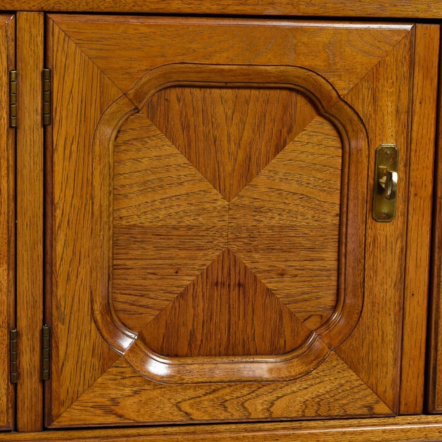 Thomasville Embassy Wood Inlay Chinoiserie Inspired Brass Accent Credenza For Sale - Image 14 of 18