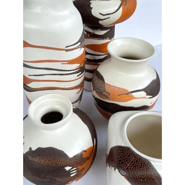 1960s Royal Haeger Pottery Vases W Brown & Russet Drip Glaze on Ivory Ground- Set of 5 For Sale - Image 11 of 12