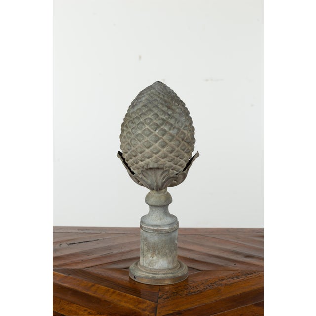 French Turn of the Century 1900s Zinc Pinecone Fragment with Acanthus Leaves For Sale - Image 4 of 12