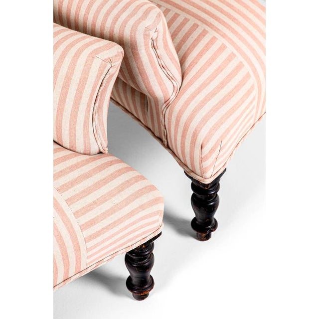 Set of French Armchairs in Pink Stripe Linen For Sale - Image 6 of 11
