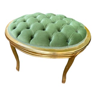 20th Century French Louis XVI Style Footstool/ Bench in Gild Beech and Green Velvet For Sale