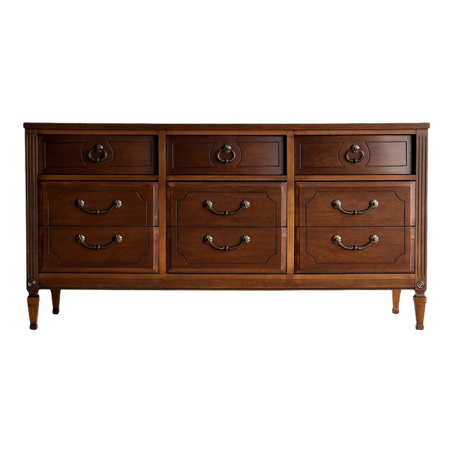 Vintage Walnut Triple Dresser by Ward Furniture, C. 1970s For Sale
