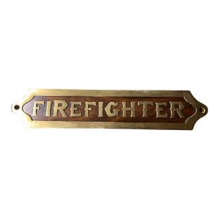 Brass & Walnut Firefighter Plaque For Sale
