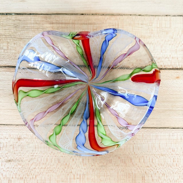 Transparent Murano Zanfirico Latticino Rainbow Glass Trinket Dish, 1960's Italian Handblown Art Glass For Sale - Image 8 of 14