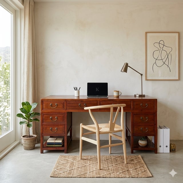 Chinese Brown Drawers Base Top Wood Editor Office Writing Desk Table For Sale - Image 11 of 11