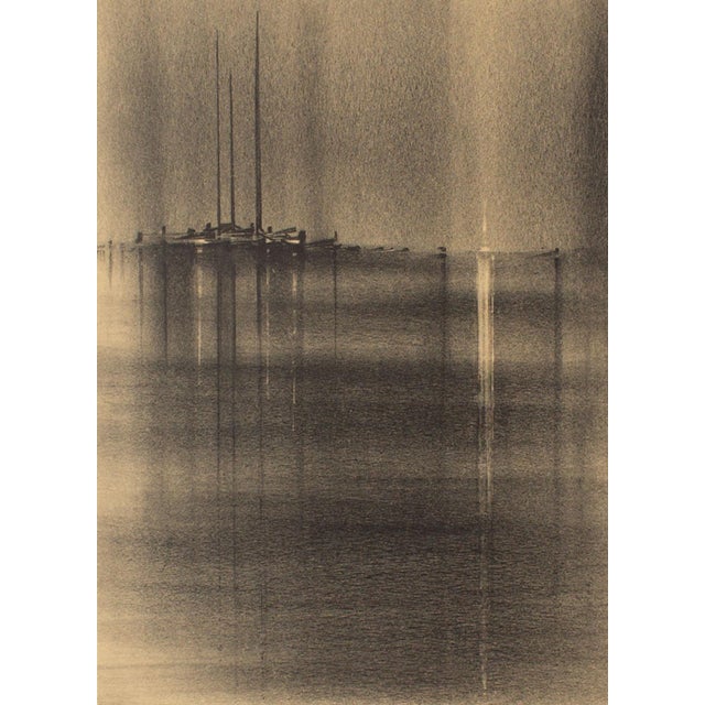 A lithograph by the American artist Richard Florsheim (1916-1979). Titled The Mooring, this abstract work depicts an misty...