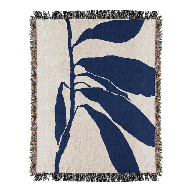 Woven Blue Botanical Throw Blanket | Chairish