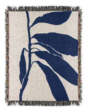 Woven Blue Botanical Throw Blanket