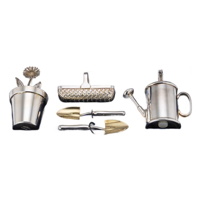 Vintage Silver Novelty Five-Piece Gardening Condiment Set, 1994, Set of 5 For Sale