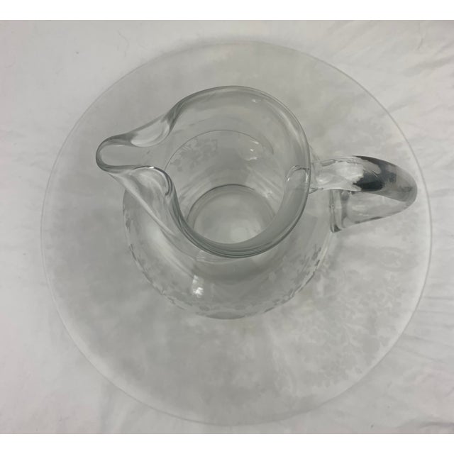 Traditional Early 20th Century Etched Glass Pitcher With Matching Glass Round Tray For Sale - Image 3 of 9