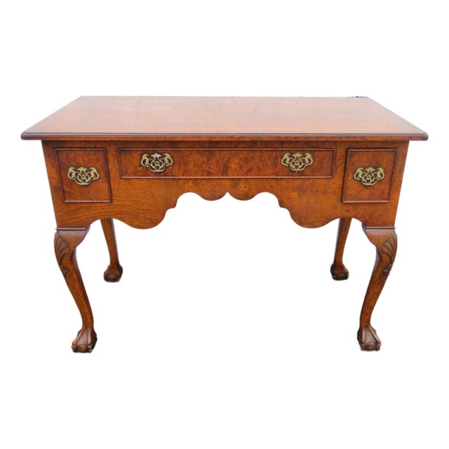 Early 1900s Ball and Claw Feet Burlwood Writing Office Desk 6392 For Sale