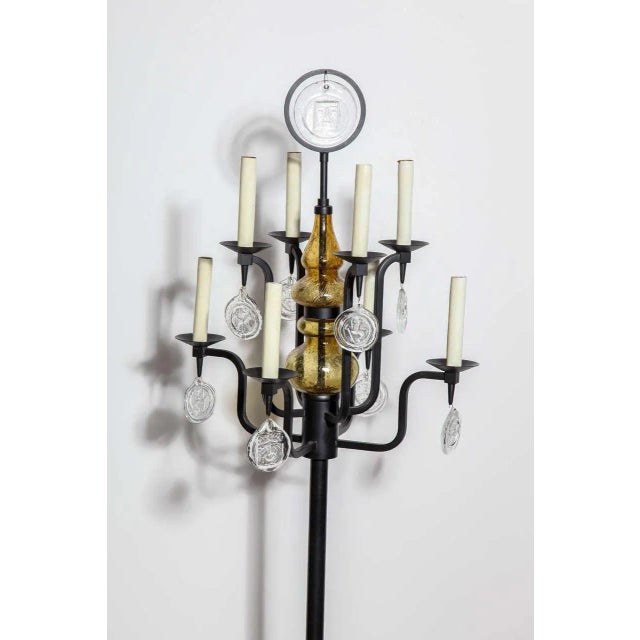 Mid-Century Modern Erik Hoglund for Boda Nova Black Iron and Glass Eight-Arm Candelabra Floor Lamp For Sale - Image 3 of 10