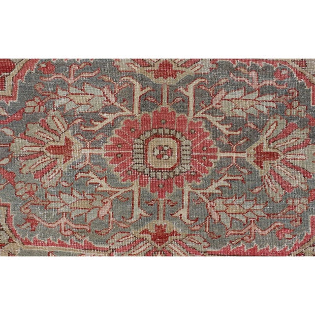 Antique Heriz Rug With All-Over Floral Medallion Design in Traditional Colors 7'7 X 10'5 For Sale - Image 4 of 11