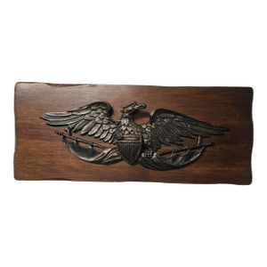 Antique Cast Iron American Eagle With Flag & Crest on Wooden Wall Mount