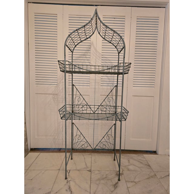 Vintage Mid Century Era 1940s Baby Blue French Etagere For Sale - Image 4 of 11