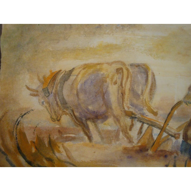 1940s Watercolor Painting Farm Landscape Wpa Style For Sale - Image 4 of 6
