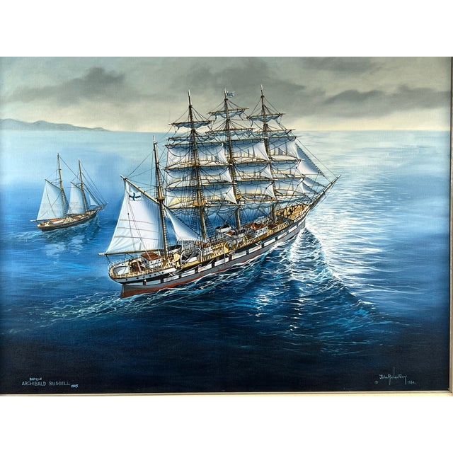 “Barque Archibald Russell 1905” Oil on Canvas Painting by John Richard Perry Me 1984 Signed Lower Right For Sale - Image 4 of 10