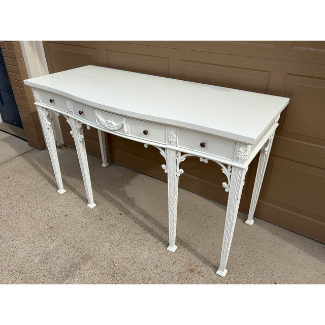 English Late 20th Century White Lacquered Chippendale Console by Maitland-Smith For Sale - Image 3 of 15