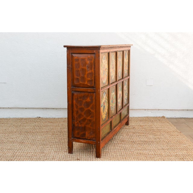Orange Early 19th Century Tibetan Green & Orange Painted Cabinet For Sale - Image 8 of 12