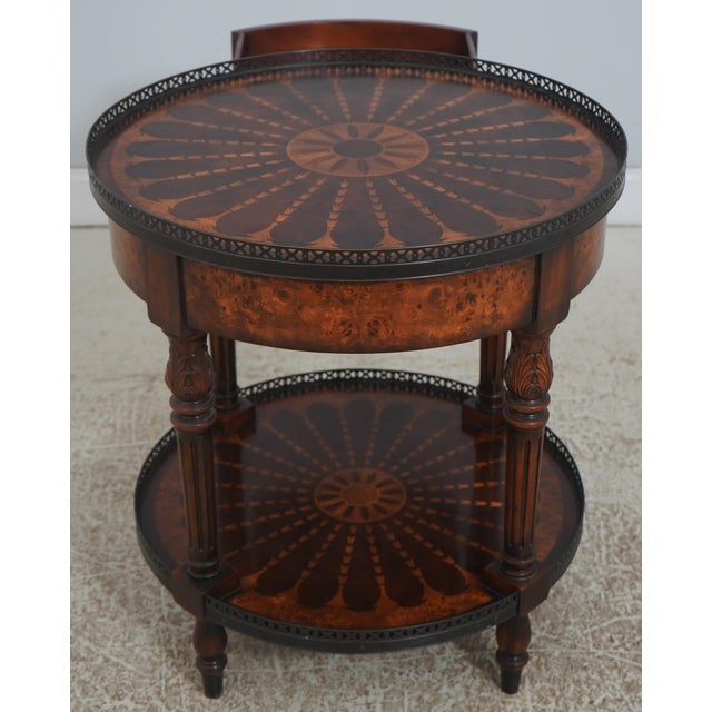 Theodore Alexander Inlaid 2 Tier Mixed Wood End Table For Sale - Image 13 of 18