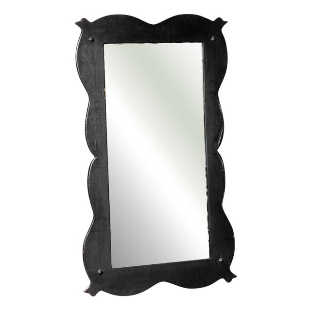 Large Antique Mirror in Ebonized Wood and Facetted and Weathered Mirror Glass, 1890s For Sale