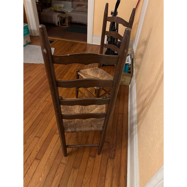 Late 19th Century Pair of Antique Ladder-Back Rush Seat Chairs For Sale - Image 5 of 6