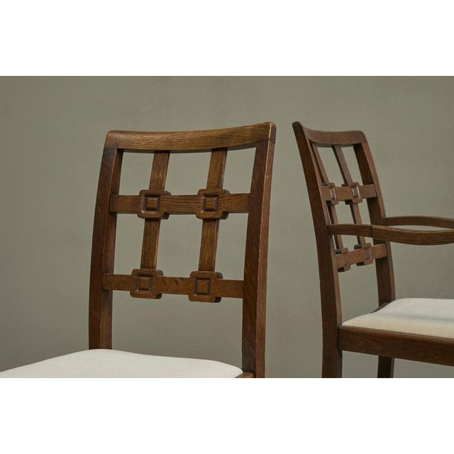 1940s French Chairs in Oak and Velvet, 1940s, Set of 4 For Sale - Image 5 of 14