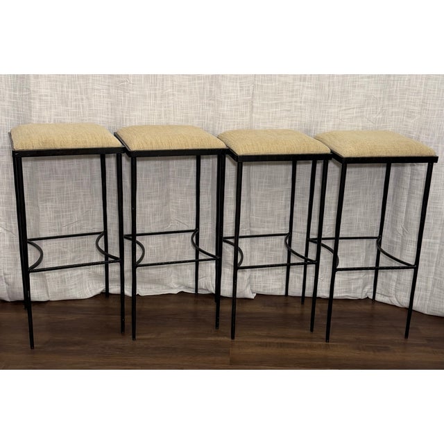 Modern Set of 4 Global Views Iron “Hammered Barstools” For Sale - Image 3 of 11