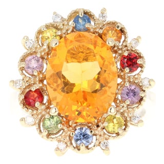 4.33 Carat Fire Opal Sapphire Diamond Yellow Gold Ring For Sale
