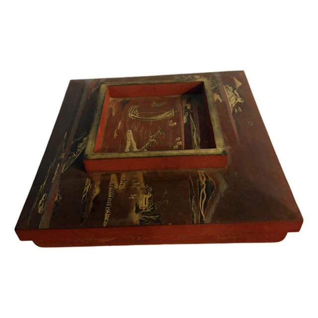 Chinese Antique Hand Painted Red Lacquer Box For Sale