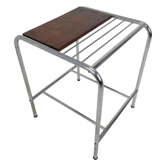 Functionalist Chrome & Wood Side Table, 1950s For Sale