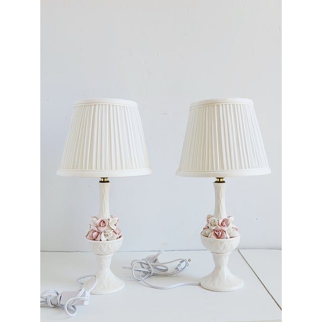 Pink Vintage Porcelain Capodimonte Style Porcelain Table Lamps-a Pair For Sale - Image 8 of 12