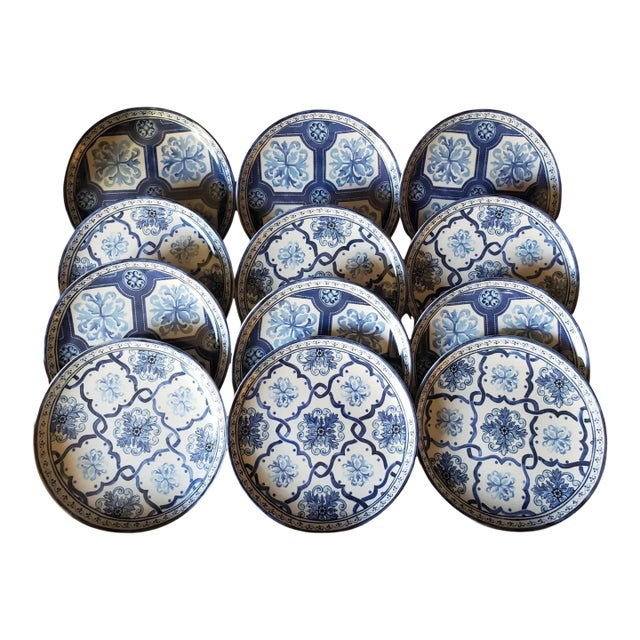 Williams-Sonoma Porto Blue & White Salad Plates – Set of 12 | Coastal Portuguese Ceramic For Sale